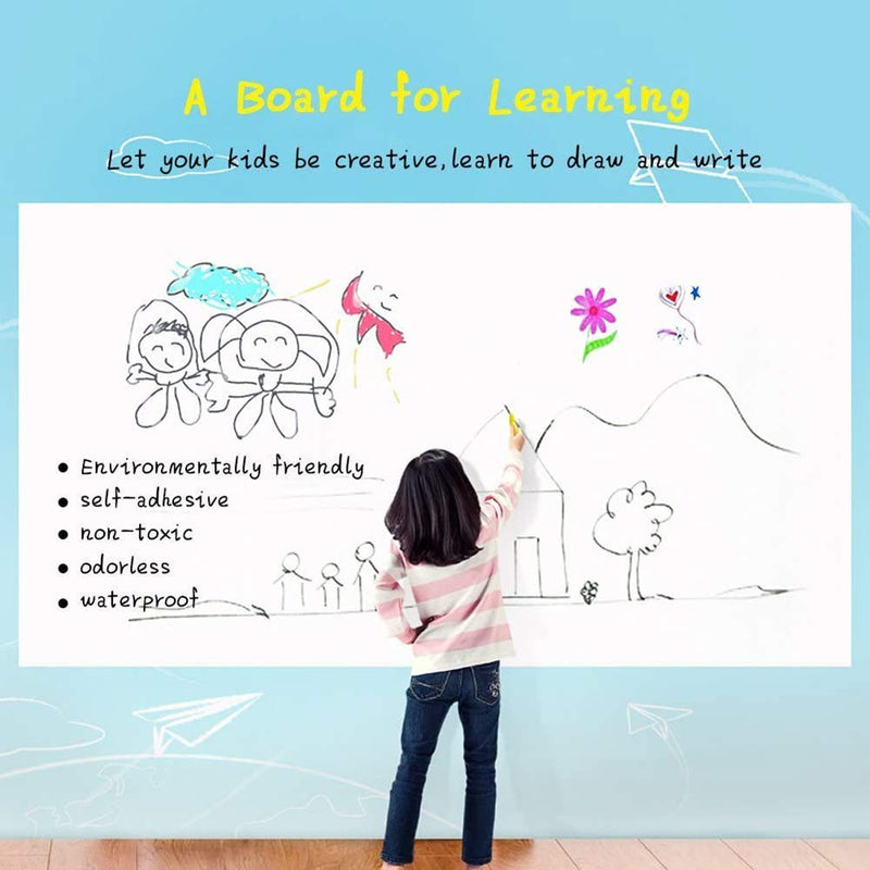 [Australia - AusPower] - White Board Wall Sticker Roll Dry Erase Board Markers Included Adhesive White Board Wallpaper for Office & Kids Room Peel and Stick Paper Decal 17.7"x78.7" 17.7x78.7in 
