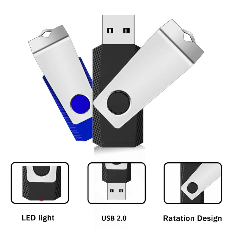 [Australia - AusPower] - 1GB USB 2.0 Flash Drive 2 Pack Wooolken Thumb Drives Jump Pen Drive Memory Stick with LED Light and Lanyards for Storage and Backup(1G, 2 Colors: Black Blue) 1GB 2 PCS 