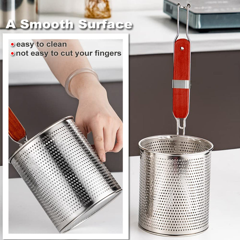 [Australia - AusPower] - Tenta Kitchen Micro-Perforated Stainless Steel Pasta Basket Mesh Spider Food Dumpling Noodle Strainer,Fine Mesh Skimmer Kitchen Fine Sieve Mesh Strainer with Wooden Handle (Strainer, 14cm) DIA 14CM 