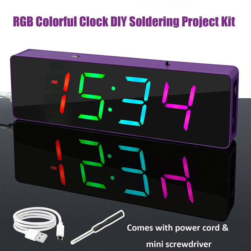 [Australia - AusPower] - GeekLJT DIY RGB Clock Soldering Kit, Colorful 4-Digit Digital Clock Kit, DIY Soldering Project, DIY Electronic Alarm Clock Kit for Students and Beginners Learning Electronics and Practicing Soldering 
