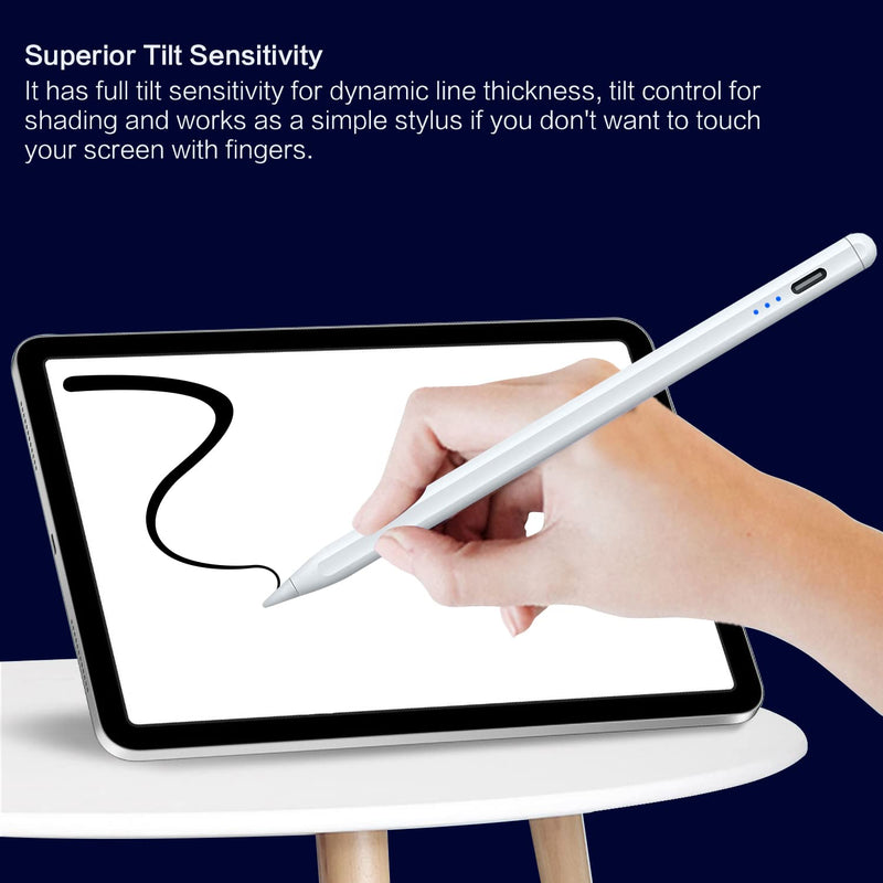 [Australia - AusPower] - Stylus Pen for iPad, Palm Rejection iPad Pencil for iPad Pro 2021 11/12.9 Inch(2018-2021), iPad 8th Generation, iPad 7/6th, iPad Air 4th/3rd, Upgraded Tilt Sensitivity Magnetic Stylus Pen,White white 