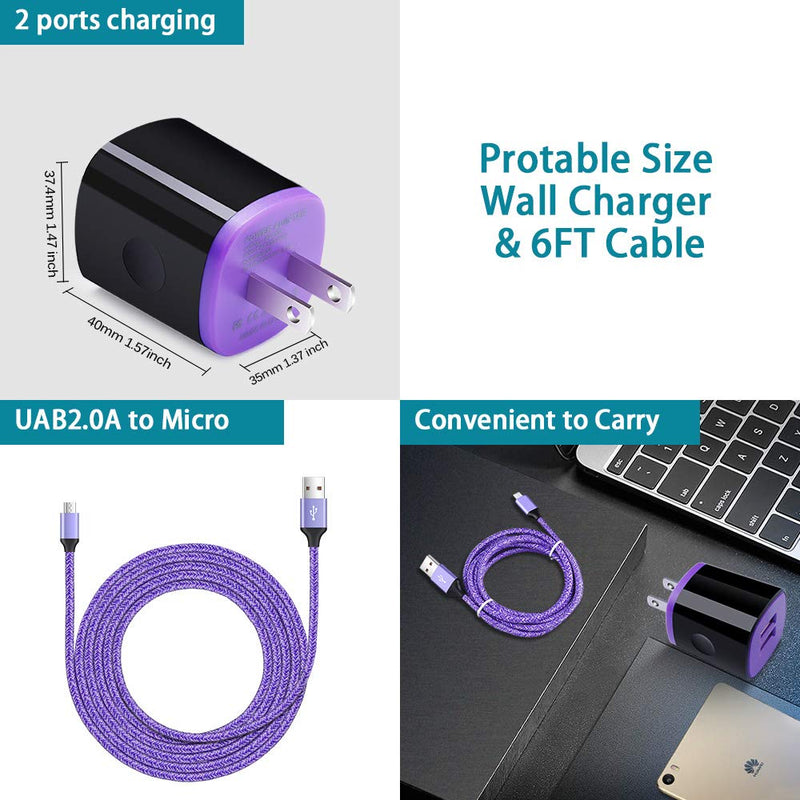 [Australia - AusPower] - Android Wall Charger Fast Charging Cable Micro USB Cord Compatible for LG Stylo 3 Plus/Stylo 2 V/K50 S/K40 S/K30/K20 V/K10/K9/K8/K7/K4/V10/Q6/G4/G3/Q60/W30/W10, LG Stylus 3/Stylus 2 Plus,LG G Vista 2 Purple 