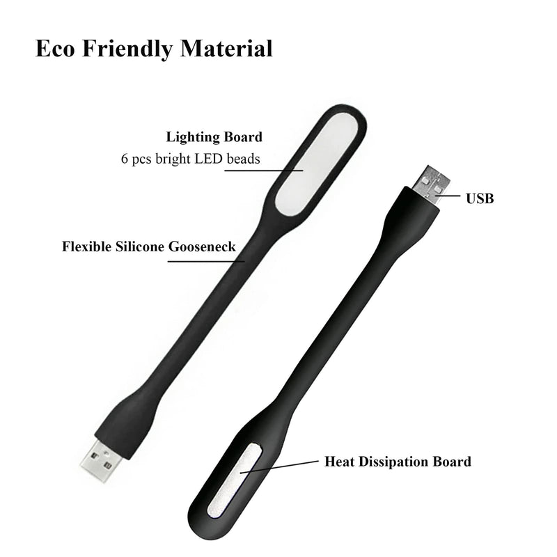 [Australia - AusPower] - Soseelnee Mini Flexible Light, Portable USB Led Reading Night Lamp for PC Laptop Computer Notebook Power Bank - 2 Pack (Black) Black 