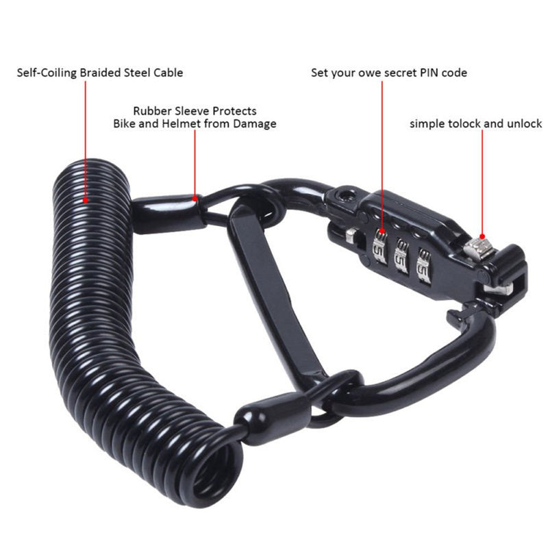 [Australia - AusPower] - Little World Motorcycle Helmet Lock & Cable, Heavy Duty Universal Combination Lock Cable Caribeaner Lock Motorcycle Security PIN Locking Chain for Bike Helmet, Jacket, Cabinets & Luggage 