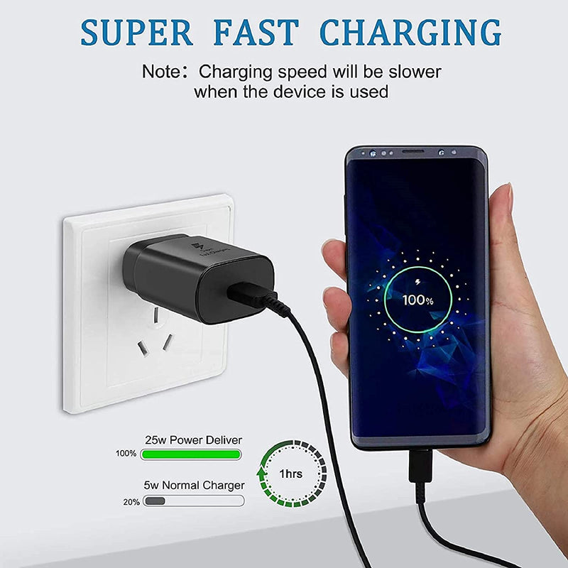 [Australia - AusPower] - USB C Fast Charger, 25W Super Fast Charging Wall Charger with USB C Cable Cord for Samsung Galaxy S21 Ultra S21 Plus S20 Ultra S20 Plus Note 20 Ultra Note 10 Plus S10 Plus S10e S9 Plus S8 Plus 