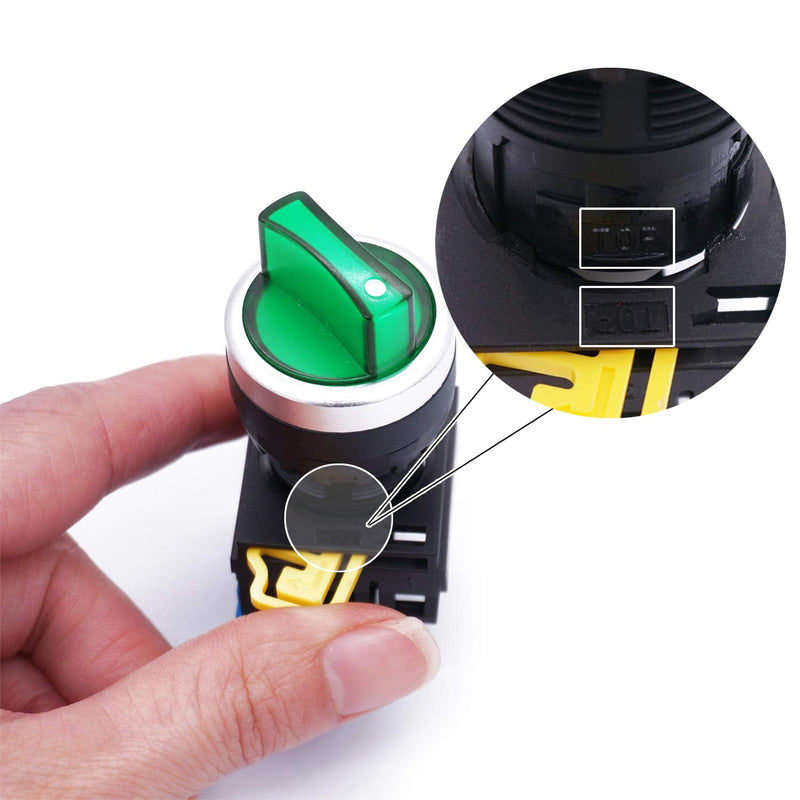 [Australia - AusPower] - TWTADE 22mm SPST 1 NO Two 2 - Positions Maintained Latching Rotary Shell (Green) LED lamp Select Selector Switch 440V 10A (Quality Assurance for 3 Years) LA38M-10XD-21 Green 