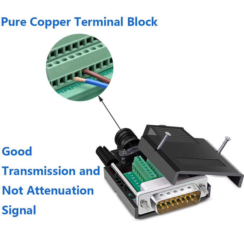 [Australia - AusPower] - Jienk 4PCS DB15 Male Solderless Breakout Board Connector, RS232 D-SUB Serial to 9pin Port Terminal Block 16mm Thinner Solderfree Adaptor with Case Long Bolts Tail Pipe Black Case DB15 Male 