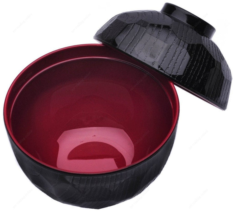 [Australia - AusPower] - JapanBargain 1904x2, Set of 2 Miso Soup Bowl with Lid Japanese Rice Bowl Traditional Plastic Lacquered Black and Red Bowl Made in Japan Bowl+Lid 2Set 