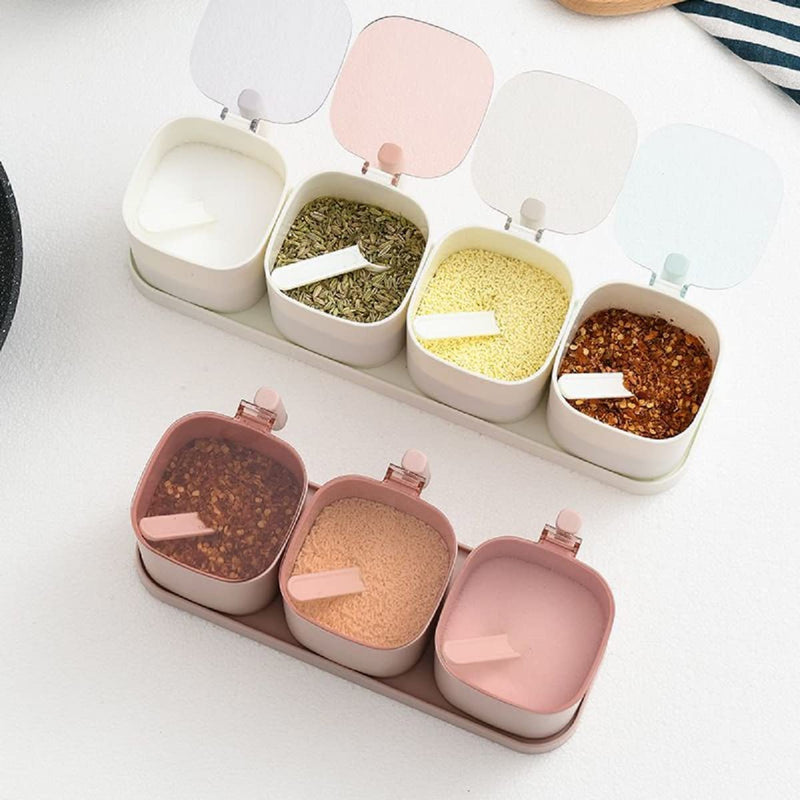 [Australia - AusPower] - (4 pieces) Seasoning box set contains 4 spoons, kitchen seasoning and spice containers, each seasoning box has a lid including a base (Pink) Pink 