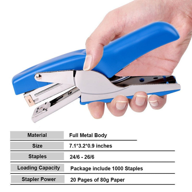[Australia - AusPower] - Stapler with 1000 Staples-Plier Stapler Save 60% Power,Good for Stapling at Home School or Warehouse (Blue Plier Stapler) Blue Plier Stapler 