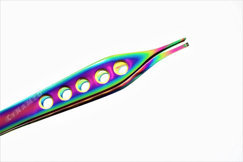 [Australia - AusPower] - German Grade ADSON KOCHER Tissue Forceps 1X2 Teeth 4.75 inches Rainbow Titanium Configuration Surgical Dental Dissecting Cynamed 