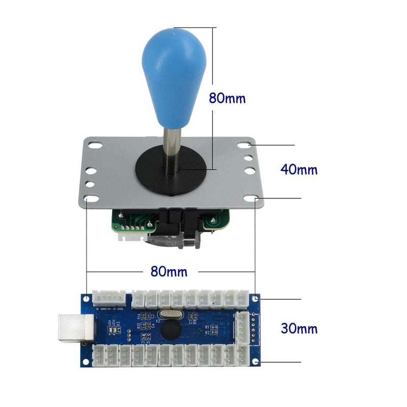 [Australia - AusPower] - SJ@JX Arcade Game Stick DIY Kit Buttons with Logo LED 8 Way Joystick USB Encoder Cable Controller for PC MAME Raspberry Pi Color Mix 