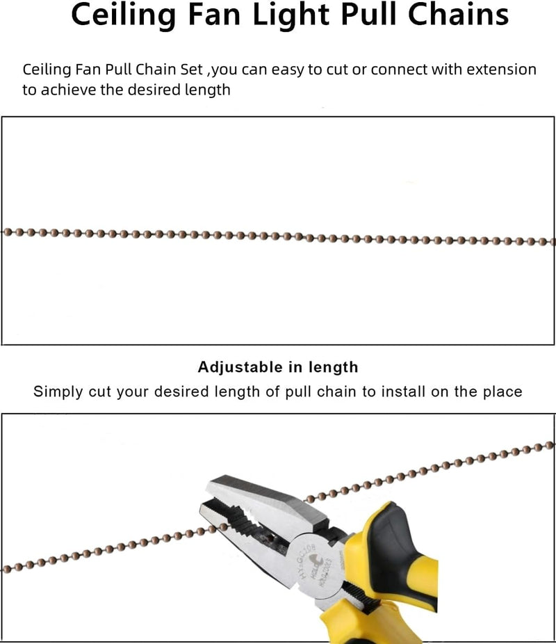 [Australia - AusPower] - QLXHBOT Ceiling Fan Pull Chain Set,Decorative Fan Pull Chain Pendant Extension, 12 Inches Lighting & Fan Beaded Ball Chain Extender with Connector - 2 Pcs 