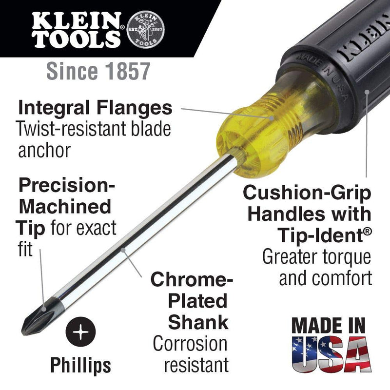 [Australia - AusPower] - Klein Tools 603-4 Screwdriver, #2 Phillips Tip with Cushion Grip Handle, Precision Machined Electrician Screwdriver, 8-Inch 