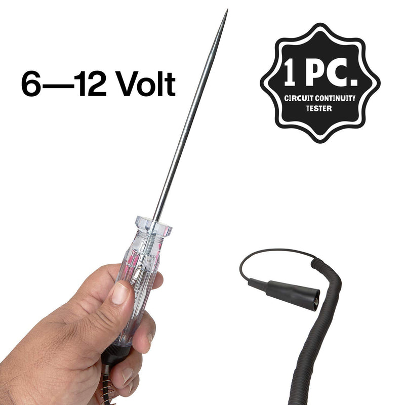 [Australia - AusPower] - Katzco Circuit Continuity Tester - 6-12 Volt with 12 Foot Lead and Light Indicator for Fuse Testing, Light Sockets, Short Circuits, Wires, Electricians, Mechanics, Homeowners and Car Batteries 12 Foot Cord 
