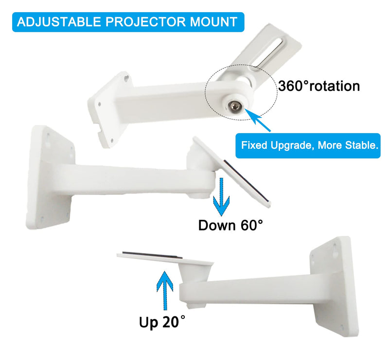 [Australia - AusPower] - Mini Projector Wall Mount Angle Adjustable Projector Mount Load 8.8 lbs Length 7.9 in Rotation 360° Compatible with QKK, DR.J, DBPOWER, Anker, VANKYO, AAXA, Jinhoo, PVO, TMY, AuKing, Meer Projectors 