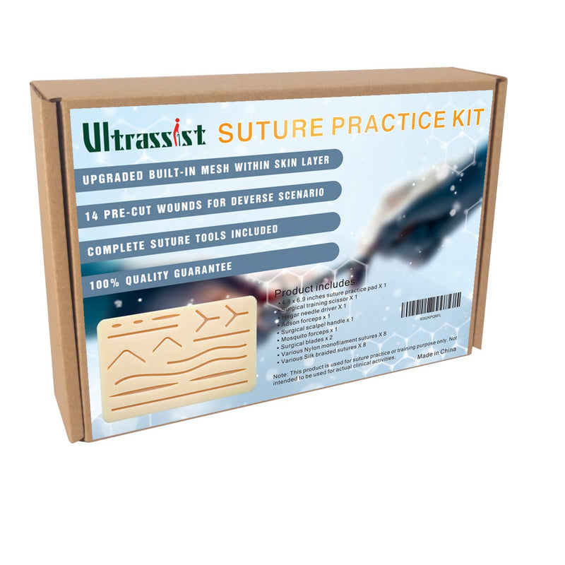 [Australia - AusPower] - Ultrassist Suture Kit for Medical Student, Complete Suture Practice Kit with Skin Pad, Medical Suture Pad Kit with Training Needle & Sutures for Vet School Students (Includes Tools) 25 pieces 