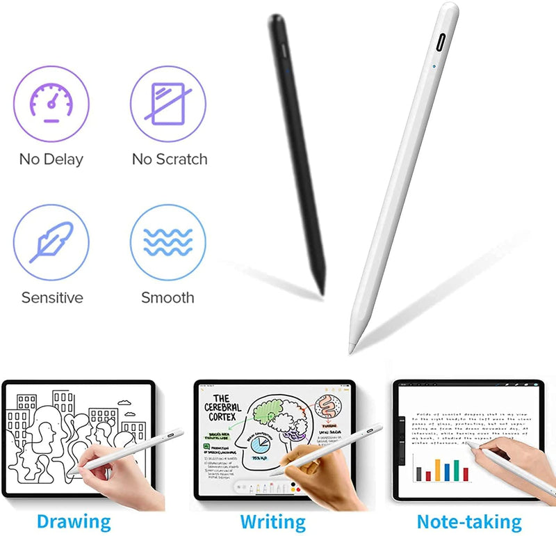 [Australia - AusPower] - SKYLMW Stylus Pen with Palm Rejection for Apple iPad Touch Screens Side Magnetic Active Capacitive Pencil Compatible with iPad 6/7/8,Mini 5, iPad air 3/4, iPad pro 11/12.9-inches, White 