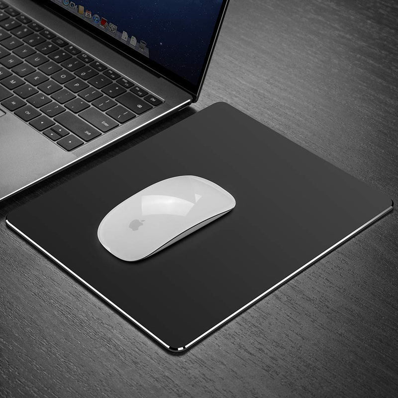 [Australia - AusPower] - HONKID Metal Aluminum Mouse Pad, Office and Gaming Thin Hard Mouse Mat Double Sided Waterproof Fast and Accurate Control Mousepad for Laptop, Computer and PC,9.05"x7.08", Black 9.05 X 7.08 inch 