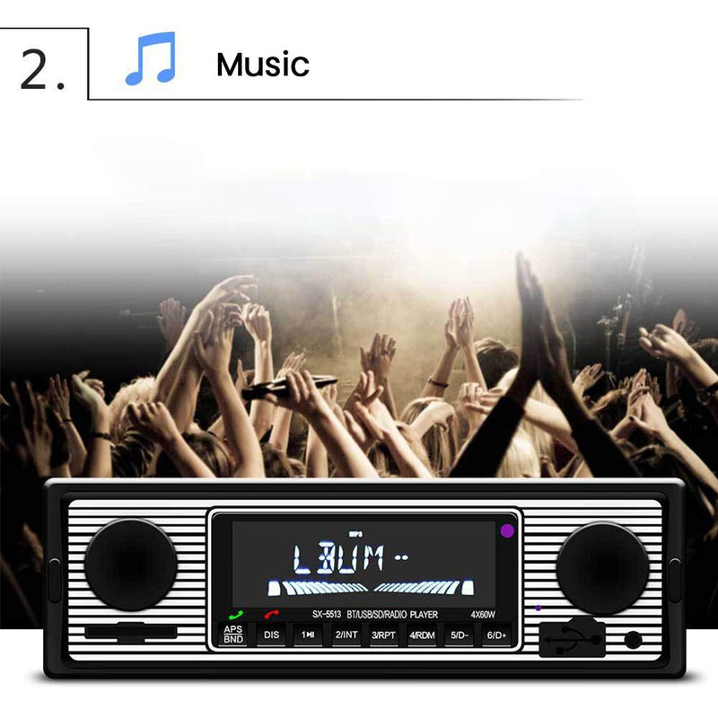 [Australia - AusPower] - Car Stereo for Bluetooth, Retro Car FM Radio Smart Player, Electronic Auto FM Radio Receiver, Hands-Free Calling, Support MP3/WMA/WAV/AUX black 