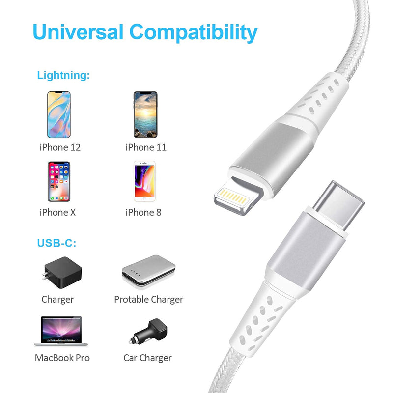 [Australia - AusPower] - CUGUNU USB C to Lightning Cable 2Pack 6FT iPhone Charger Apple MFi Certified Power Delivery Fast Charging Cord Compatible with iPhone 13/12/11/XS/XR/X/8, iPad - Silver USB-C to L 