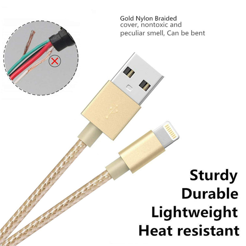[Australia - AusPower] - iPhone Charger Cable SHARLLEN Lightning Charger, Fast Nylon Braided USB iPhone Charging Cords 5Pack(3FT2/6FT2/10FT) Compatible iPhone XS/Max/XR/X/8/8Plus/7/7P/6S/iPad/IOS (Gold) 