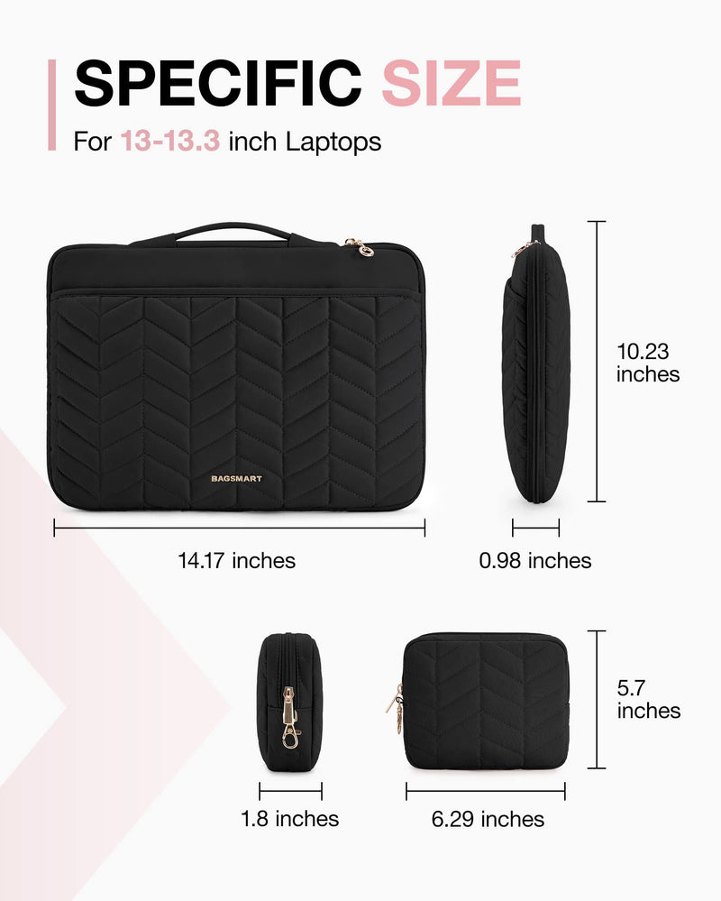 [Australia - AusPower] - BAGSMART 13-14 inch Laptop Sleeve with Handle, Puffy Padded Laptop Case Bag, Portable MacBook Case Sleeve Fitted with MacBook Air Pro 13.3 inch 14 inch, Computer Sleeve Fitted with Dell,HP Black 