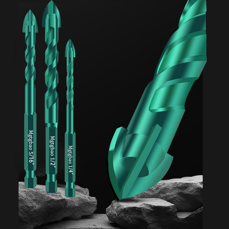 [Australia - AusPower] - Mgtgbao Green Concrete Drill Bit Set, 10pcs Masonry Drill Bits Set Carbide Tip for Glass, Brick, Tile, Concrete, Plastic and Wood with Size 3/16â€,1/4â€, 5/16â€,3/8â€, 1/2â€ Black 