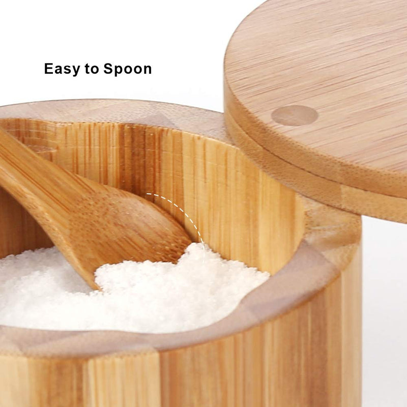 [Australia - AusPower] - KITCHENDAO Bamboo Salt Cellar with Built-in Spoon to avoid Dust, Elegant Salt box Bowl, Container Holder with Swivel Magnetic Lid Mother's Day Gift for Mom Grandma, 6oz 