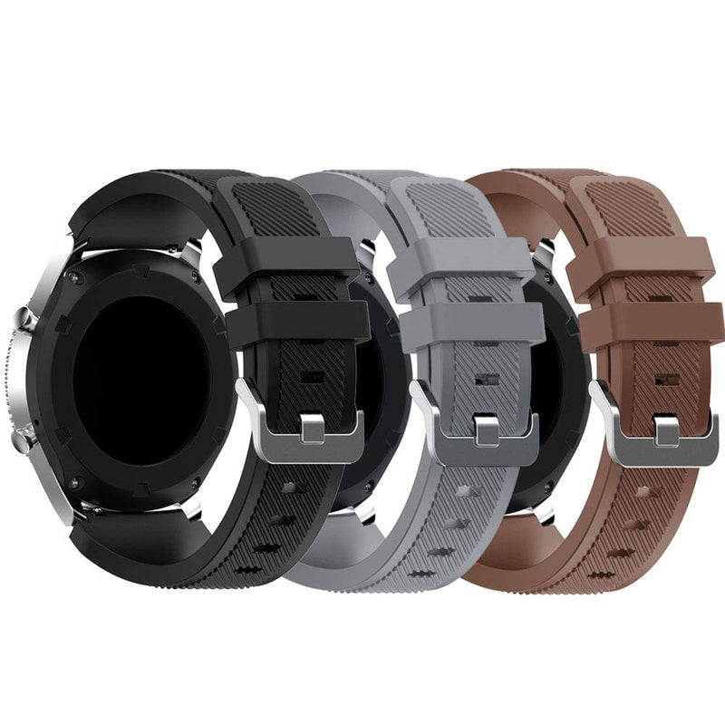 [Australia - AusPower] - QGHXO Band for Galaxy Watch 3 45mm, Soft Silicone Replacement Sport Strap for Samsung Galaxy Watch 3 45mm/Galaxy Watch 46mm/Gear S3 Frontier/Gear S3 Classic Smart Watch Black&Grey&Brown 