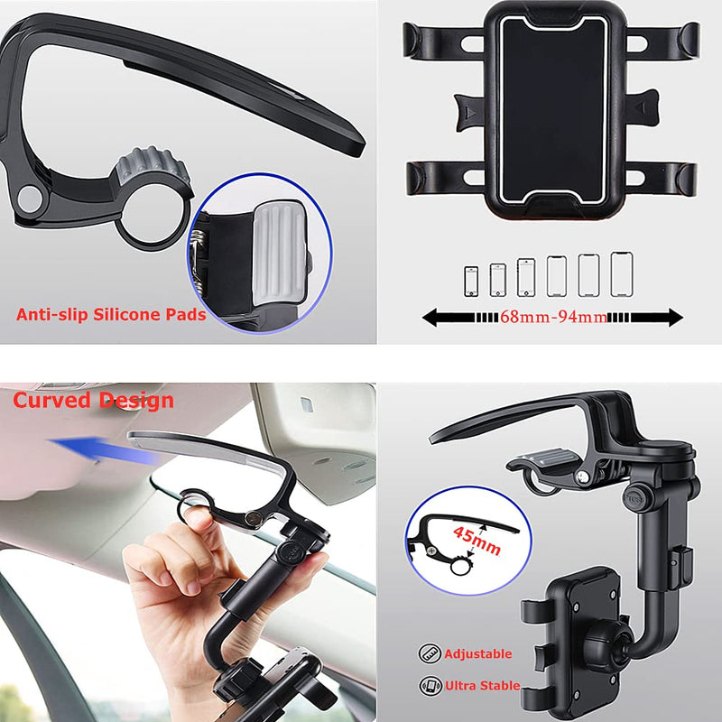 [Australia - AusPower] - Cell Phone Stand Car Phone Holder Mount, Upgraded Adjustable Arm Cradles 360° Rotation Car Mount Holder, HiYi Multifunctional Auto Dashboard Sun Visor Rearview Mirror Steering Wheel Clip Holder 