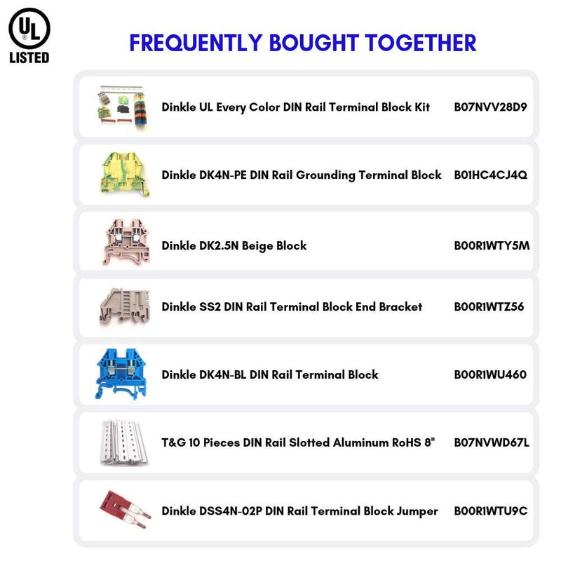 [Australia - AusPower] - Dinkle UL Every Color DIN Rail Terminal Block Kit 20 DK2.5N 12 AWG Gauge 20A 600V Ground DK4N-PE Jumper DSS2.5N-10P End Covers End Brackets 