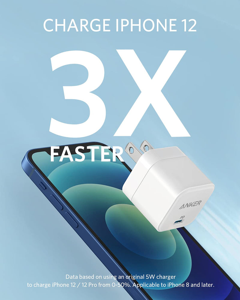 [Australia - AusPower] - USB C Charger, Anker 20W Fast Charger with Foldable Plug, PowerPort III 20W Cube Charger for iPhone 13/13 Mini/13 Pro/13 Pro Max/12, Galaxy, Pixel 4/3, iPad/iPad Mini, and More (Cable Not Included) 
