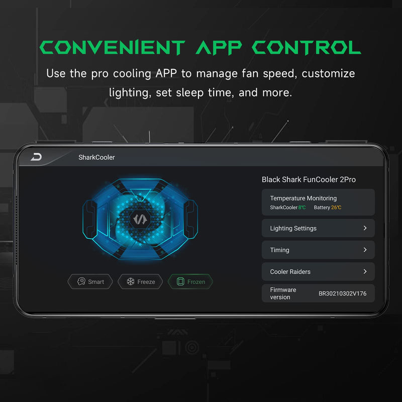 [Australia - AusPower] - Black Shark Mobile Phone Cooler, FunCooler 2 Pro, Gaming Cooling Fan Cellphone Radiator with RGB Lighting, LED Temperature Display, Sleep Timer, Fan Speed Settings Black Cooler 