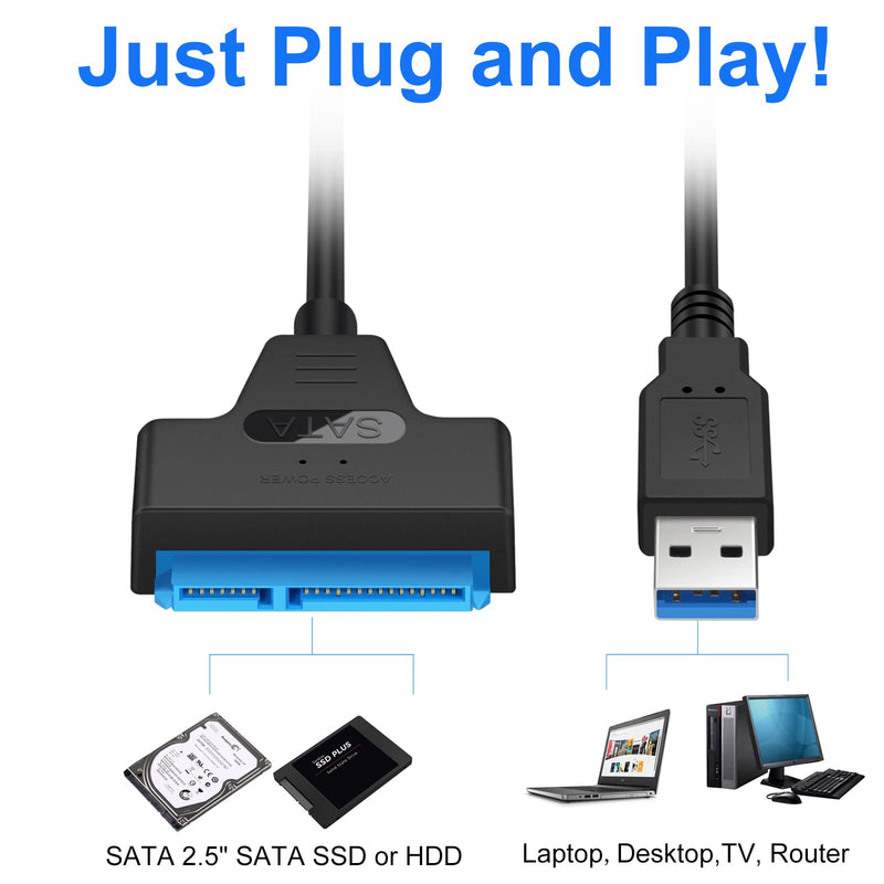 [Australia - AusPower] - EYOOLD SATA to USB 3.0 Adapter Cable for 2.5 inch Hard Drive HDD/SSD, Hard Drive Adapter Converter Support UASP (Black) Black 