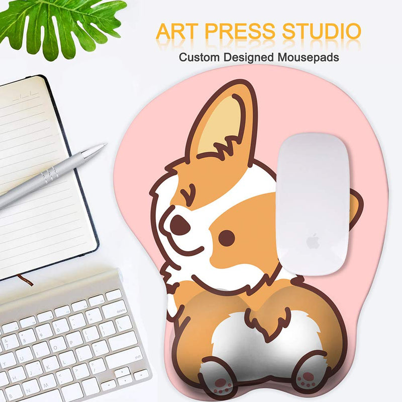 [Australia - AusPower] - HAOCOO Ergonomic Pink Mouse Pad with Wrist Support ,Non-Slip Backing Corgi Anime Cute Gel Mouse Pad Wrist Rest, Easy-Typing and Pain Relief for Gaming Office Computer Laptop(Pink Cute Corgi) Pink Dog 