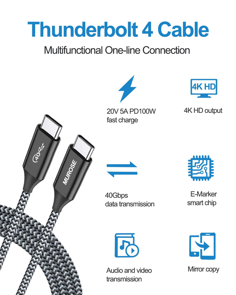 [Australia - AusPower] - Murose Thunderbolt 4 Cable,MUROSE USB 4/Thunderbolt 4 Cable 3.3 feet(About 1M) with 100W PD, 40Gb Data Transmission and 8K Video Transmission Functions, Compatible with MacBook, iPad Pro 2020, etc. 