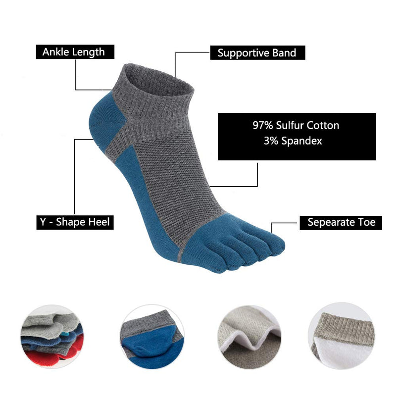 [Australia - AusPower] - VWELL Toe Socks for Men Women Ankle Cotton Five Fingers Socks Low Cut Athletic Running Socks 4 Pairs Size 8-11 Dark Gray,grey,white,wine 