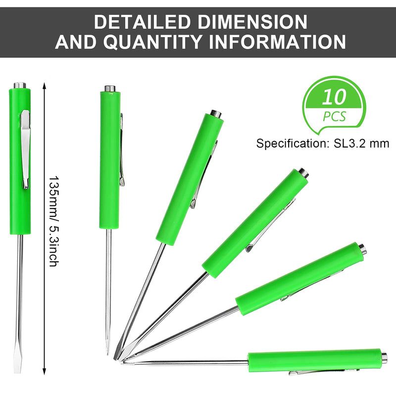 [Australia - AusPower] - 10 Pieces Pocket Screwdriver Mini Tops And Pocket Clips Pocket Screwdriver Magnetic Slotted Pocket Screw Driver with A Single Blade Head for Mechanical, Electrician (Green) Green 