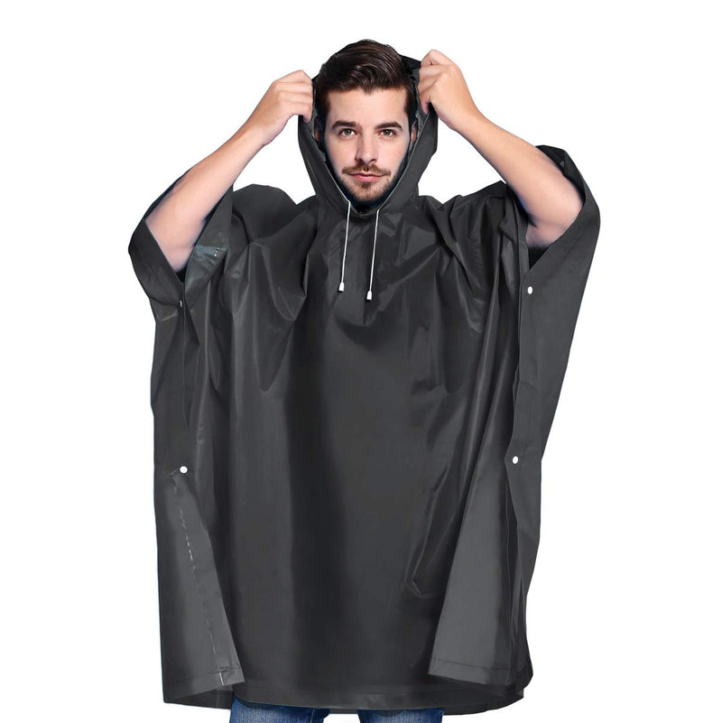 [Australia - AusPower] - ANTVEE Rain Ponchos for Women and Men (2 Pack) with Drawstring Hood for Adults Black 