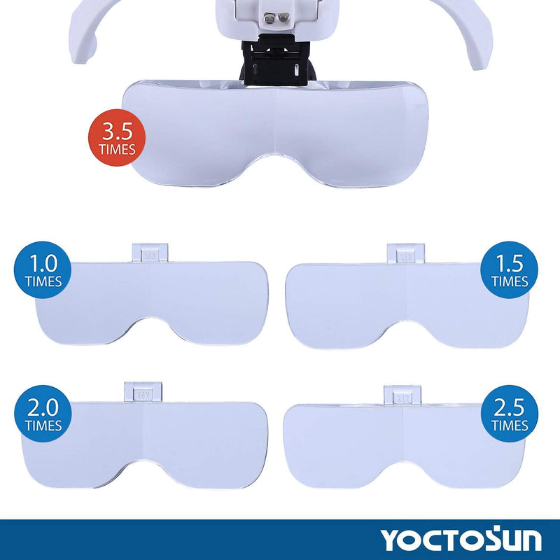 [Australia - AusPower] - YOCTOSUN Magnifying Glasses with Light, Head Mount Magnifier with 5 Lenses, Headband, Storage Case, Hands Free LED Lighted Head Magnifying Visor for Close Work Hobby Crafts Led Head Magnifier with Storage Case 