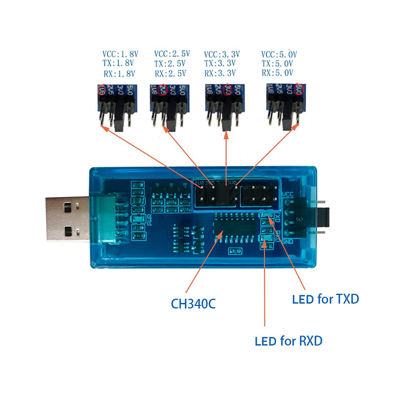 [Australia - AusPower] - DSD TECH SH-U07A USB to TTL Adatper with CH340C Chip Support 5V 3.3V 2.5V 1.8V Logic Level 