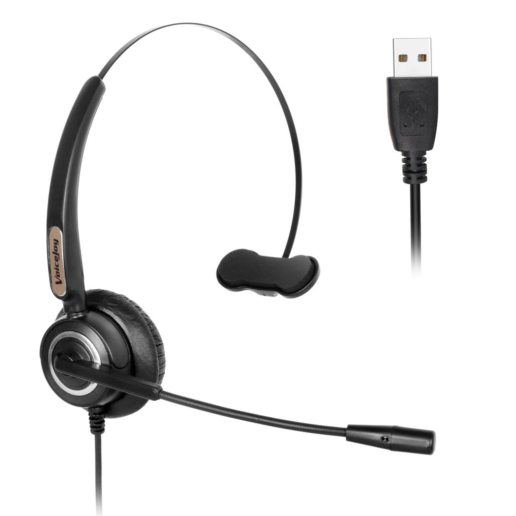 [Australia - AusPower] - USB Plug Corded Headphone Call Center Comfort Noise Cancelling Headset with Adjustable Mic, Mute Volume Control for Laptops PC Computers Black/Silver 