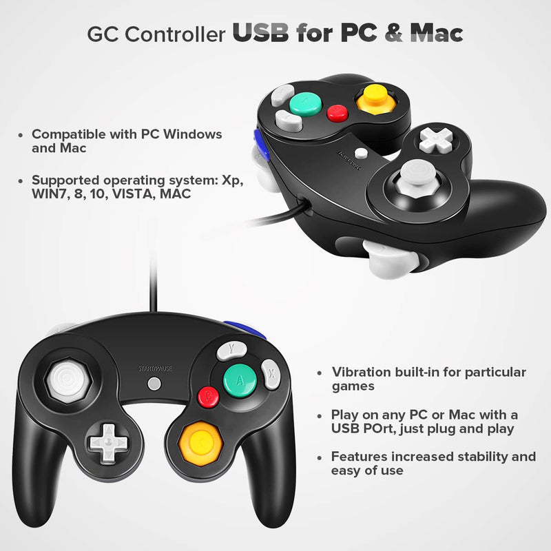 [Australia - AusPower] - VOYEE PC Controller, Replacement for Gamecube Controller, Compatible with Wired USB Gamecube Controller/PC Windows 7 8 10 (Black) 