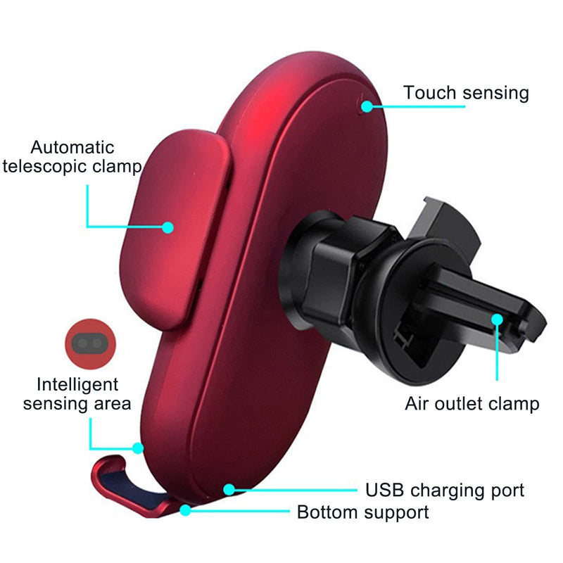 [Australia - AusPower] - Wireless Car Charger - Smart Wireless Auto-Sensing Car Phone Holder Charger, 15W Qi Fast Charging Air Vent Automobile Phone Holders Compatible with Smartphones iOS Android (Red) Red 