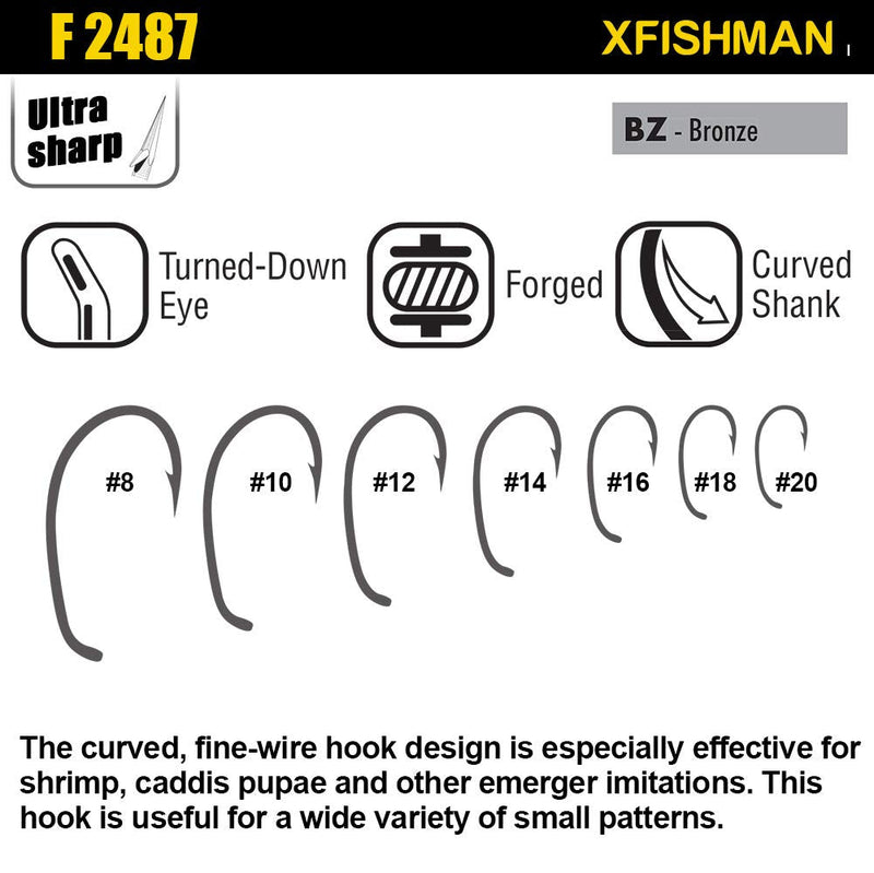 [Australia - AusPower] - XFISHMAN Fly-Hooks-for-Fly-Tying-Dry-Wet-Barbless-BL-Nymph-Flies Curved Czech Scud Fishing Hooks 10# ~16# Assortment Pack of 100-240 Hooks with Box Fly Hooks F100&F2487 Qty 240 