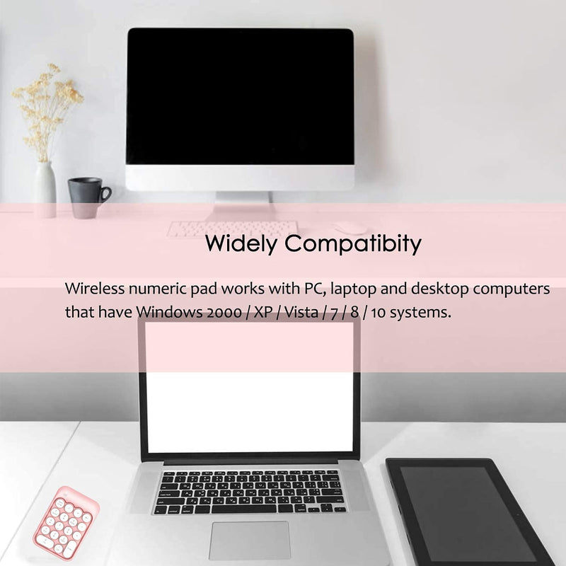 [Australia - AusPower] - Wireless Numeric Keypad 18 Keys with 2.4G Mini Portable Silent Number Pad USB Receiver Financial Accounting Keyboard Extensions for Laptop Desktop PC Pro（Pink） Pink 