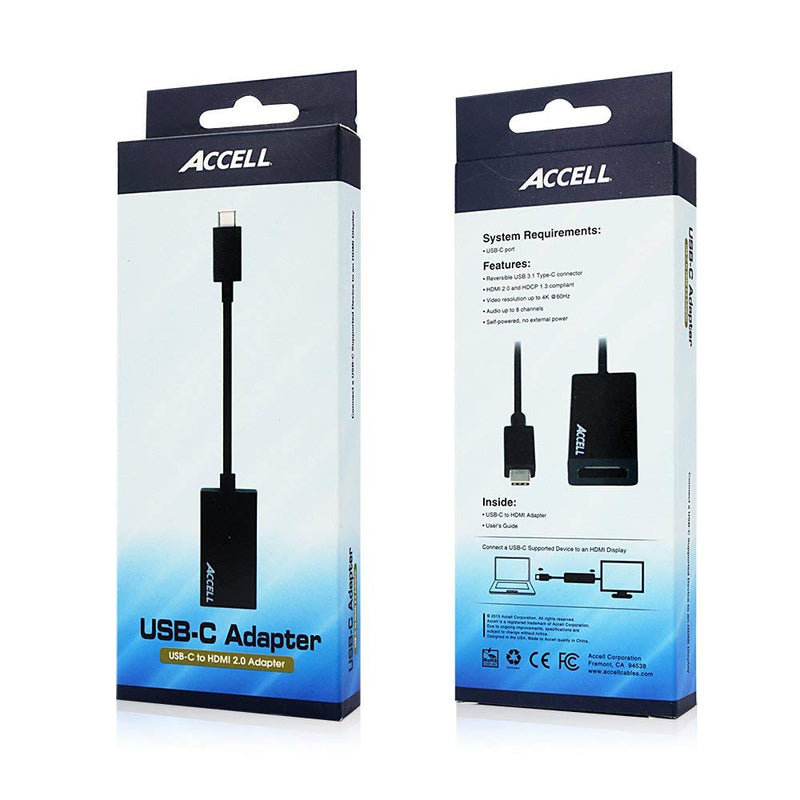 [Australia - AusPower] - Accell USB-C to HDMI Adapter - USB 3.1 Type-C to HDMI 2.0 Active Adapter - 4K UHD @60Hz - Thunderbolt 3 compatible supporting DisplayPort Alt Mode USB-C to HDMI 2.0 Adapter 