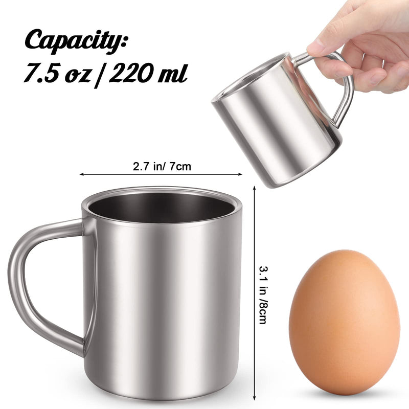 [Australia - AusPower] - Set of 4 Stainless Steel Coffee Mug with Handle Metal Double Walled Cups 7.5oz/ 220ml Camping Mug Dishwasher Safe Tea Cups for Home Camping Travel Outdoors RV Keep Drinks Hot 