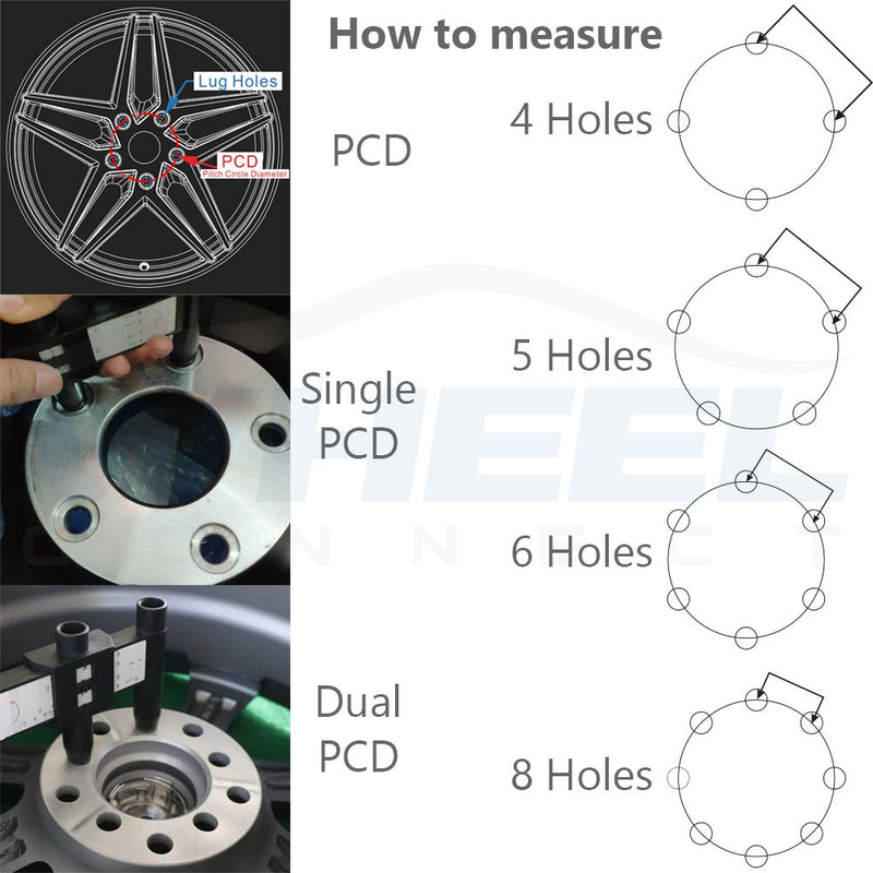 [Australia - AusPower] - WHEEL CONNECT PCD Gauge，Wheel/Rim Bolt Pattern Measuring Tool, PCD Ruler, Sliding Caliper for 4 5 6 8 Holes Style-A 